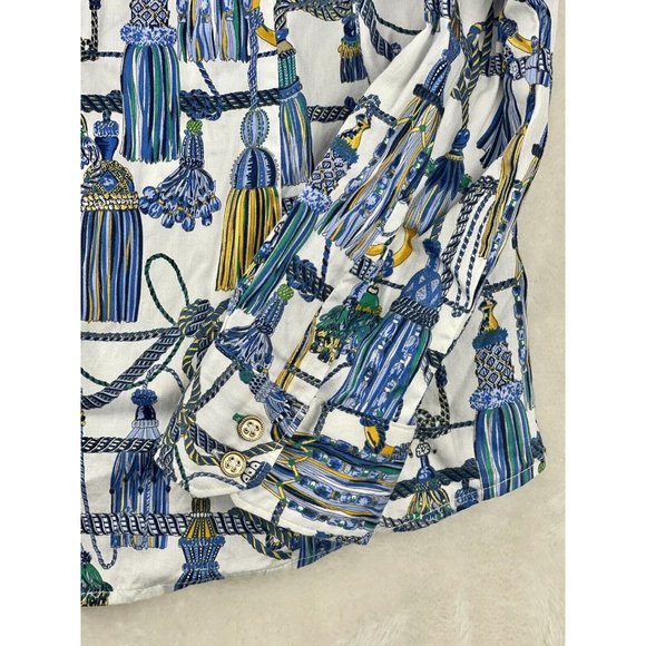 Tommy Hilfiger Shirt Womens Size Large Long Sleeve Tassel Print Button Front - Picture 16 of 16